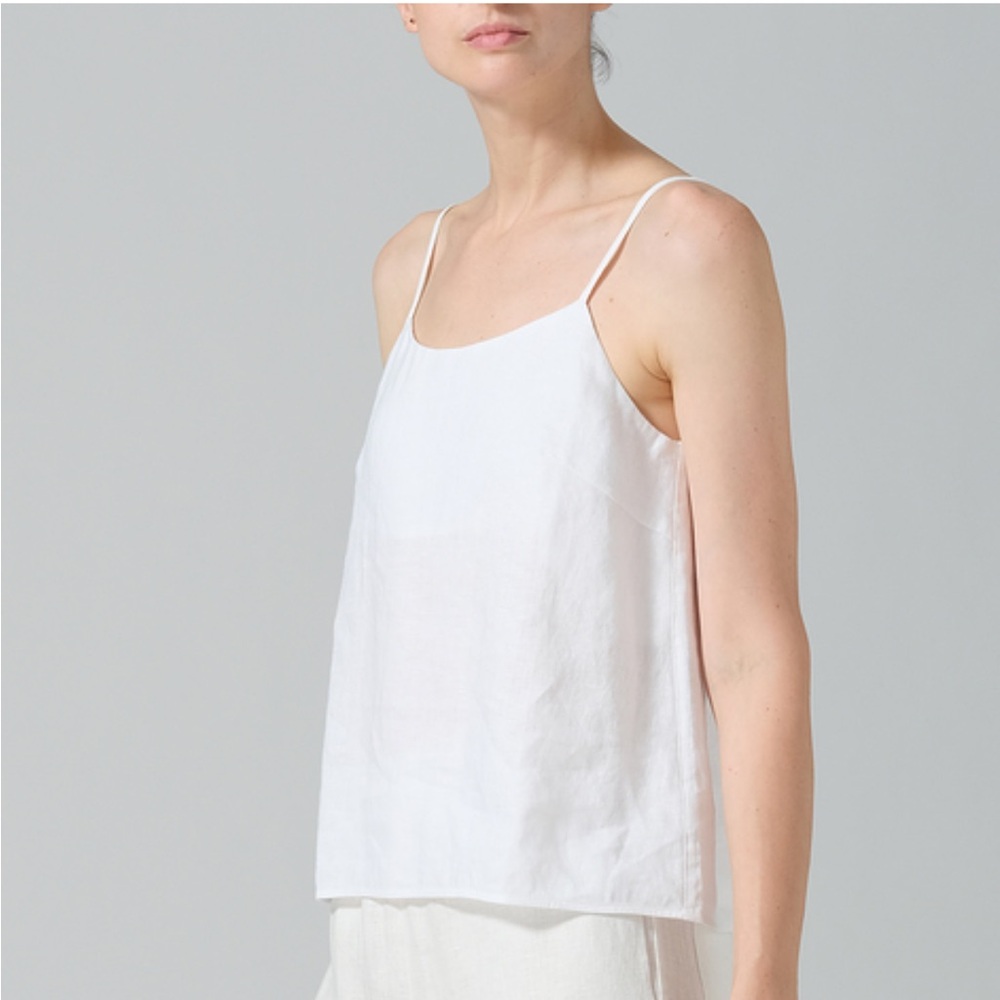 Reset White Sleeveless Linen Minimalist Top Size M